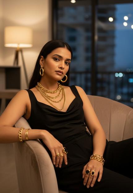 Elevate your Christmas party look with our modern outfits and stylish jewelry accessories. Be the star of every holiday gathering.