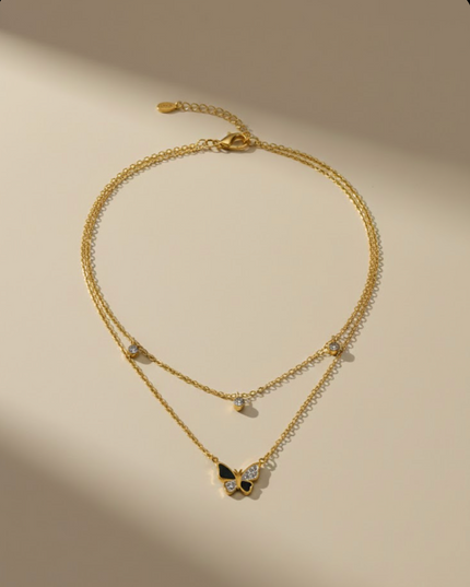 Layered Butterfly Charm Necklace