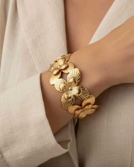 Golden Bloom Statement Cuff Bracelet