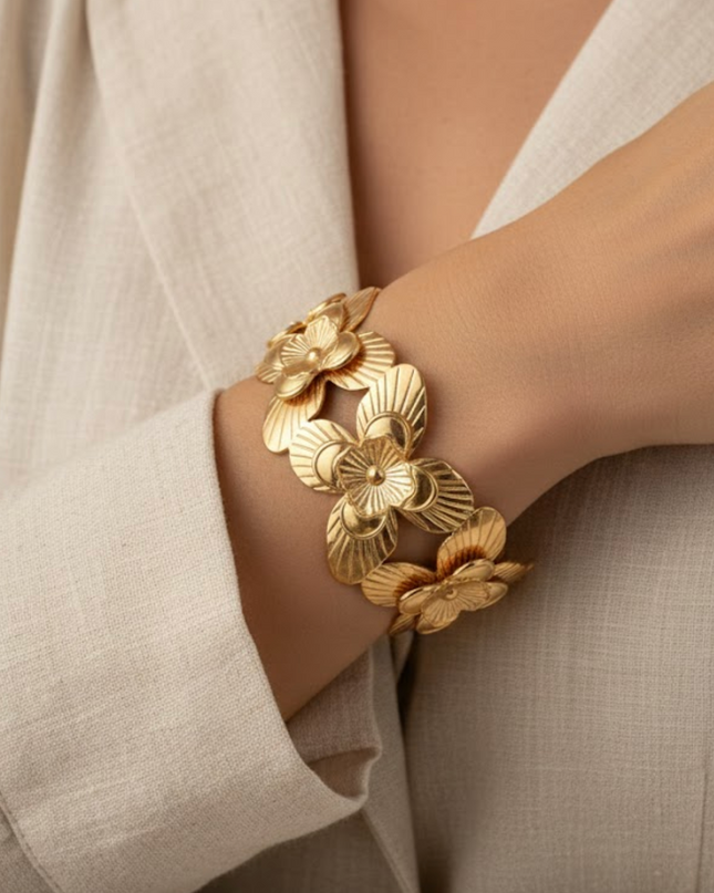 Golden Bloom Statement Cuff Bracelet
