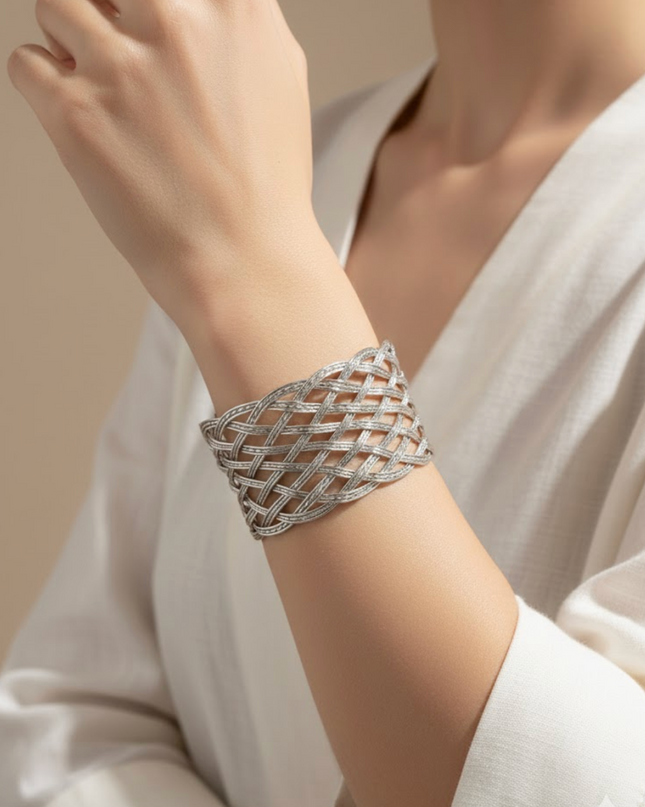Interwoven Silver Lattice Cuff