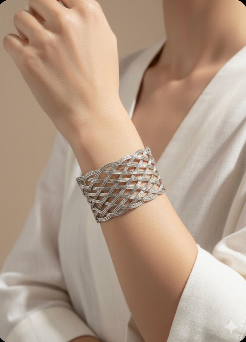 Interwoven Silver Lattice Cuff