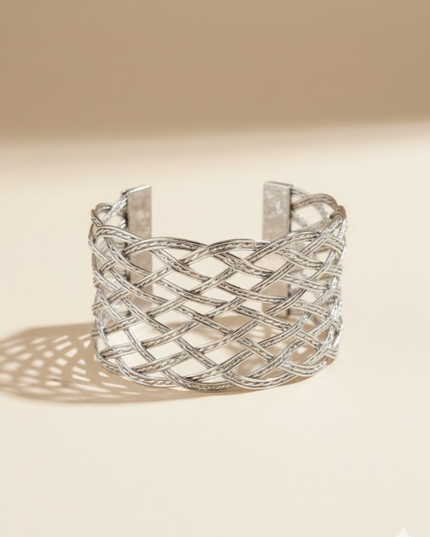Interwoven Silver Lattice Cuff
